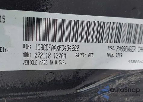 2015 Dodge Dart Se z USA, uszkodzony, nr VIN 1C3CDFAAXFD434282